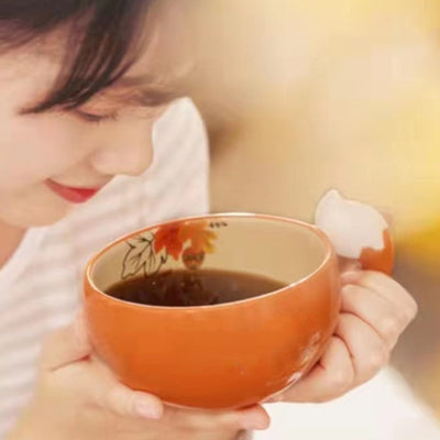 Juego de Taza y Plato con Diseño de Zorro Bosque Otoñal
