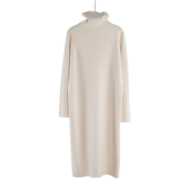 Vestido Suéter Largo de Cuello Alto para Otoño e Invierno