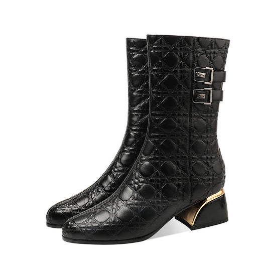 Botas Altas de Caballero con Tacón Grueso y Forro de Terciopelo en Cuero Genuino - Image 5