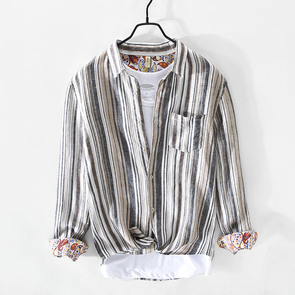 Camisa de Lino a Rayas para Hombre - Perfecta para Primavera y Verano