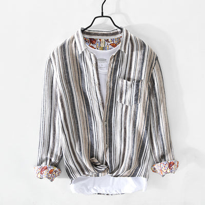 Camisa de Lino a Rayas para Hombre - Perfecta para Primavera y Verano