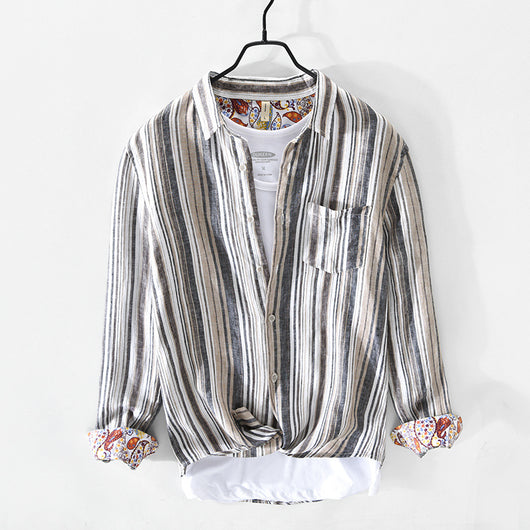 Camisa de Lino a Rayas para Hombre - Perfecta para Primavera y Verano