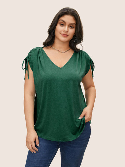 Playera Suelta con Cuello V y Cordón Ajustable - Básico Versátil - Image 16