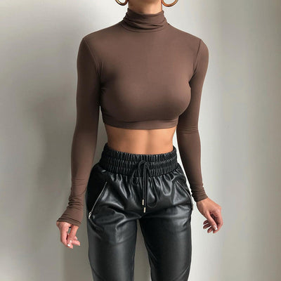 Camiseta Crop Top Ajustada de Color Liso para Mujer - Image 17