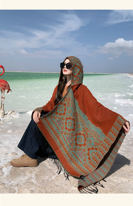 Poncho Étnico Desértico de Cashmira Artificial para Otoño e Invierno - Image 32