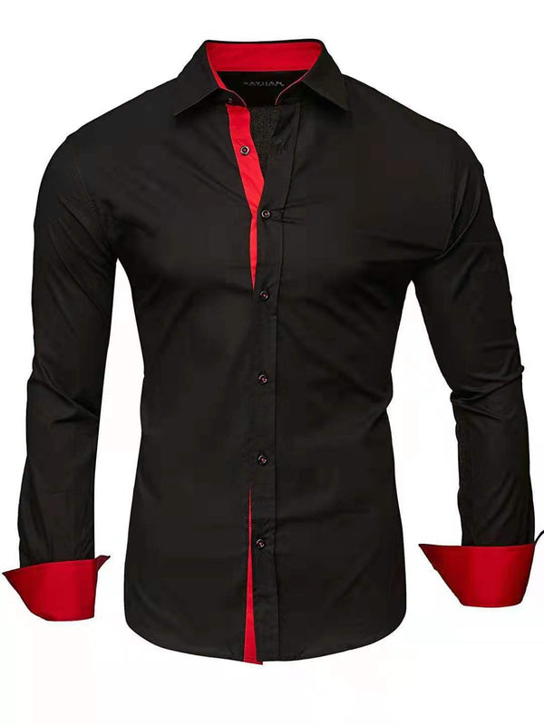 Camisa Casual de Manga Larga con Contraste de Colores para Hombre
