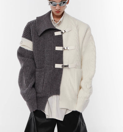 Cardigan Deconstruido Negro y Blanco con Costuras Contrastantes y Botones Metálicos - Image 12