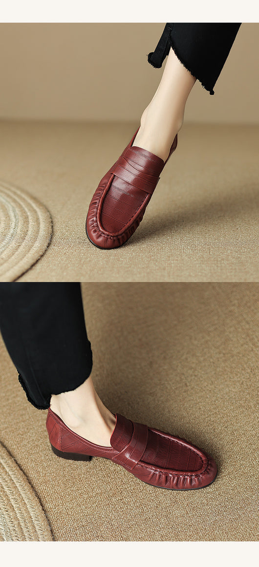 Mocasines Casuales de Cuero para Mujer con Pliegues Elegantes - Image 19