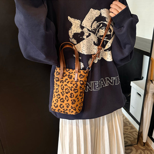 Bolsa Crossbody Retro Leopardo Otoño Invierno - Bandolera Ante Versátil para Teléfono