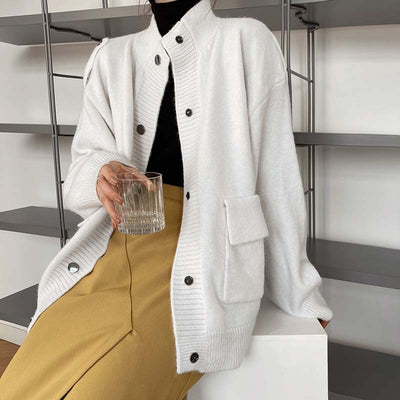 Cardigan Tejido Holgado para Mujer - Saco Suéter Abotonable - Image 13