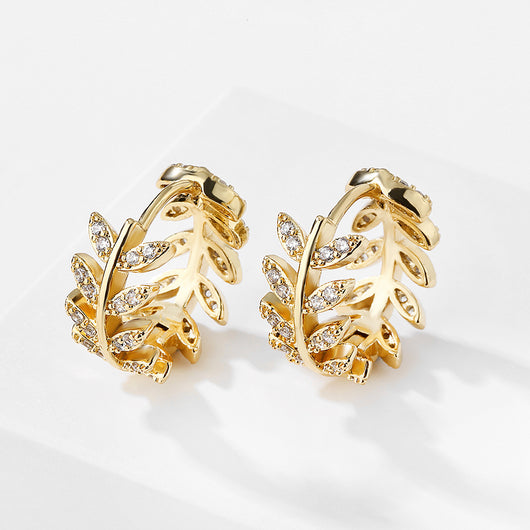 Aretes Diseño Coreano con Zirconia Incrustada - Forma de Hoja Elegante - Image 12