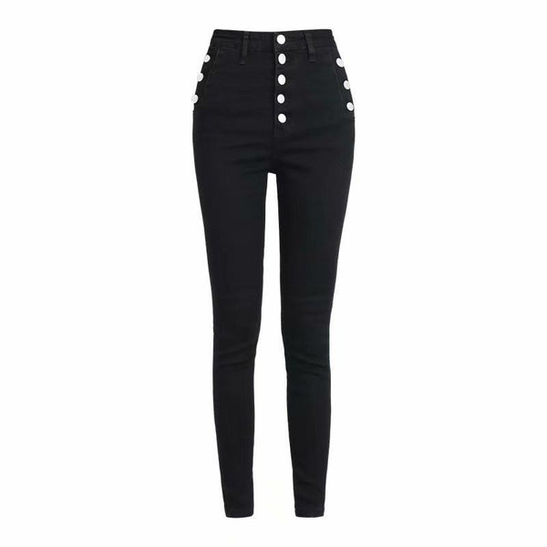 Pantalones Vaqueros Talle Alto con Botones y Tela Reforzada