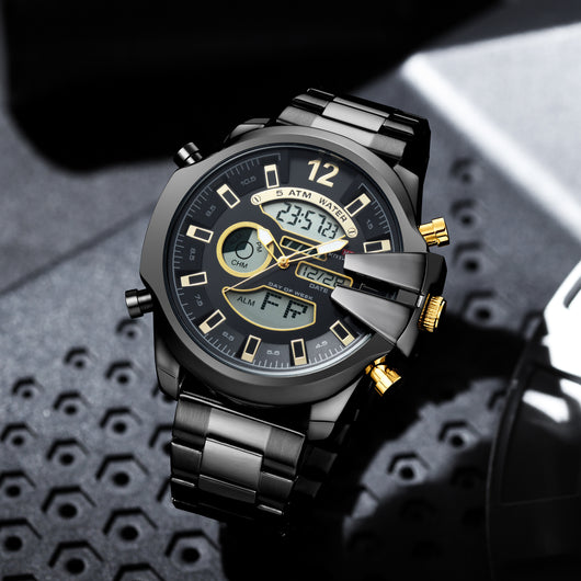 Reloj Deportivo de Acero Inoxidable Dual con Alarma LED Resistente al Agua - Image 4