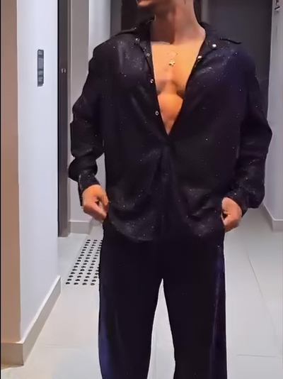 Conjunto Brillo Marino: Camisa Oversize y Pantalón Ancho - Image 3