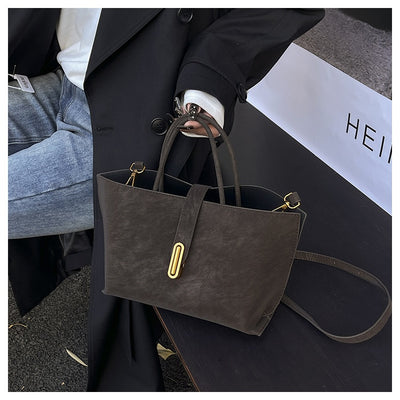 Bolsa Tote Minimalista de Alta Capacidad con Acabado Ante Retro - Image 20