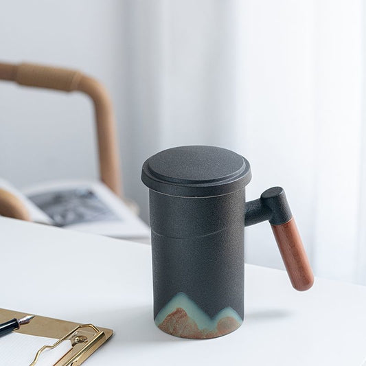 Taza Grande de Cerámica con Filtro para Té y Tapa - Oficina