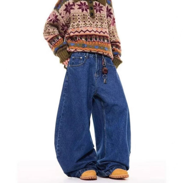 Pantalones Vaqueros Retro de Cintura Alta Recta y Pierna Ancha para Hombre
