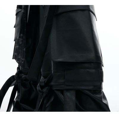 Pantalones de Cuero Retro con Múltiples Bolsillos y Detalles de Costura - Image 9