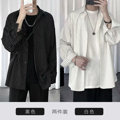 Camisa Casual de Rayas para Hombre Manga Larga Blanca - Image 9