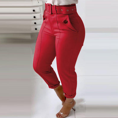 Pantalones de Cintura Alta Temperament para Commuter con Cinturón Versátil - Image 7