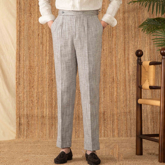 Pantalones Rectos de Cintura Alta en Algodón y Lino Transpirable - Image 2
