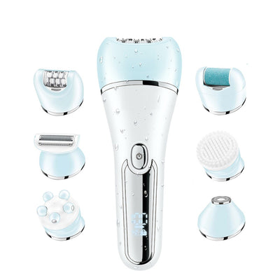 Six-in-one women's electric hair removal device suit in white and rose gold with multiple interchangeable heads. - Image 3