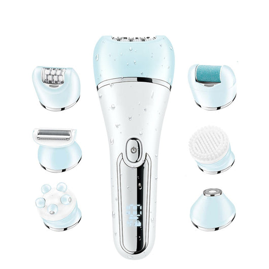Six-in-one women's electric hair removal device suit in white and rose gold with multiple interchangeable heads. - Image 3