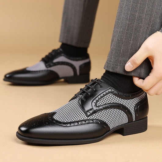 Zapatos Casuales de Cuero con Patrón Pata de Gallo para Hombre - Image 37