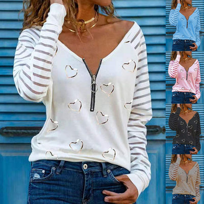 Playera de Manga Larga con Estampado Love y Cierre en V