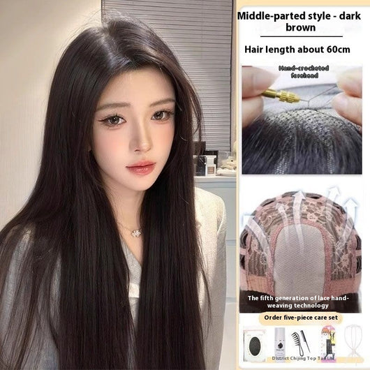 Peluca Larga Mujer Cabello Natural Liso Frente Encaje Completo Premium - Image 7