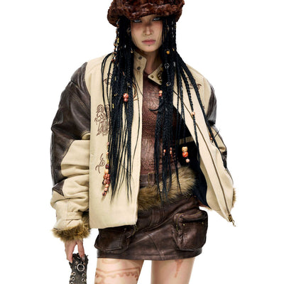Chaqueta Patchwork de Cuero y Algodón Inspirada en Totems - Image 10