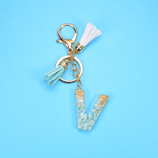 Llavero Colgante Alfabeto Inglés con Borla, Piedra y Detalles en Oro - Image 25