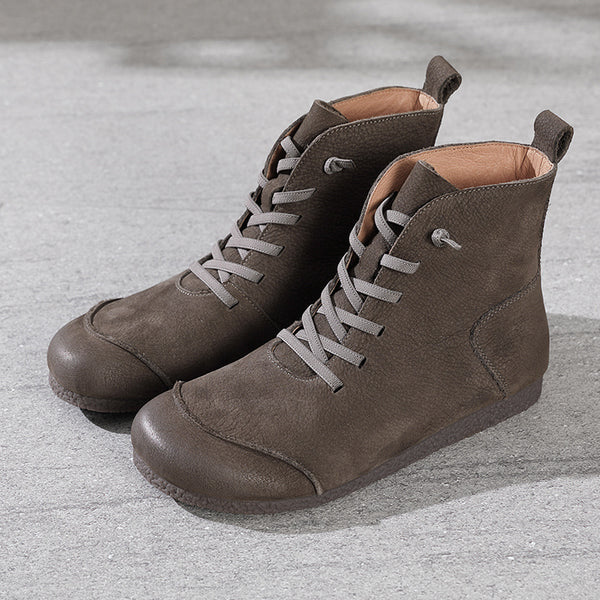 Botas Retro de Cuero con Caña Alta y Costura Decorativa para Mujer - Image 7