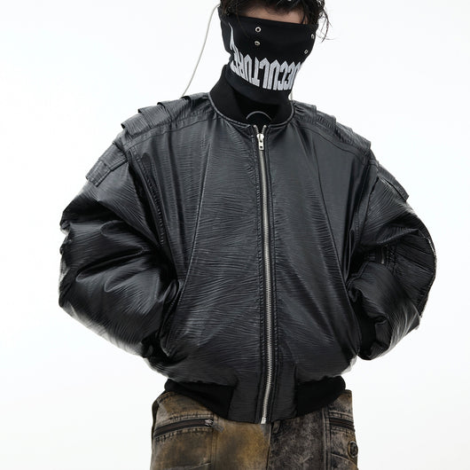 Chaqueta de Vuelo Acolchada en Cuero PU con Pecho Metálico - Image 11