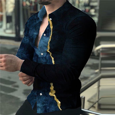 Camisa Casual Estampada de Manga Larga para Hombre