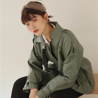 Chaqueta de Cuero PU Harajuku con Encaje y Solapa Suelta - Image 4