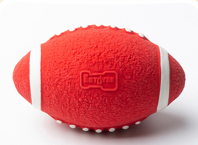 Lime green latex pet toy shaped like a tennis ball with white stripes and "EETOYSE" embossed on its surface. - Image 10