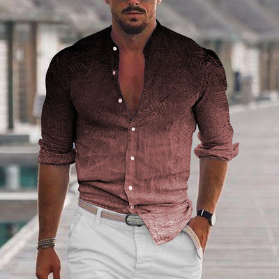 Camisa Casual de Manga Larga con Cuello de Pie Degradado para Hombre - Image 11