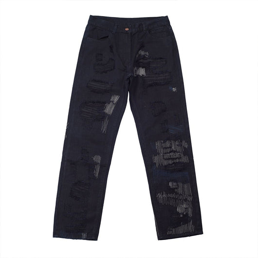 Jeans Rectos Rotos de Corte Personality para Mujer - Image 7