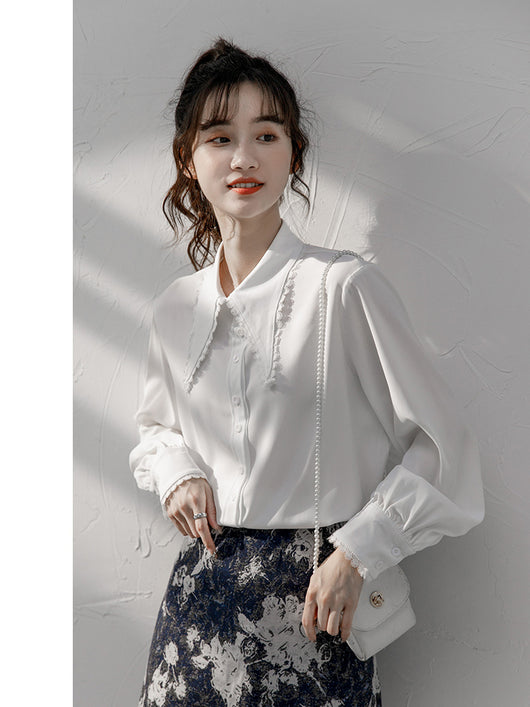 Blusa Blanca Suelta de Chifón Manga Larga para Mujer - Image 4
