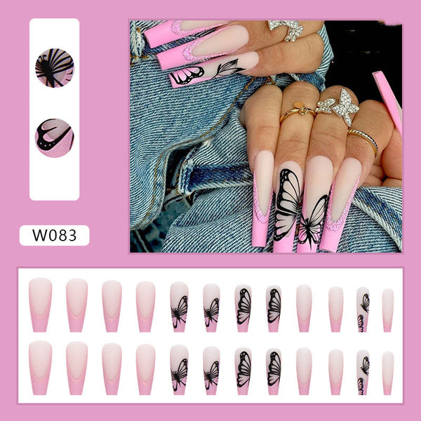 Extensiones de Uñas Negras Mariposa - Acabado Sofisticado para Manos Maduras
