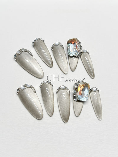 Uñas Postizas Ovaladas Gris Ojo de Gato Premium - Parche de Alta Calidad - Image 10