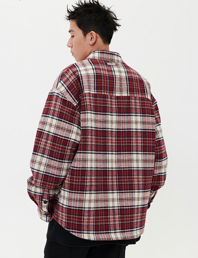 Chaqueta Camisa Cuadros Rojo Retro para Hombre - Casual Primavera con Cierre - Image 12