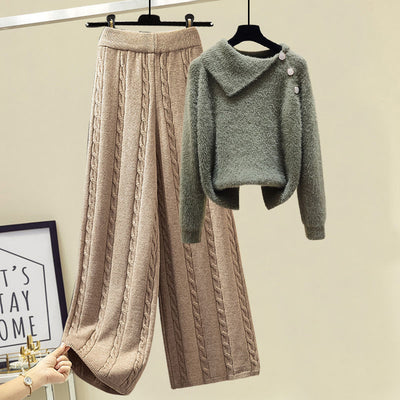 Conjunto Elegante: Suéter con Solapa y Pantalón Ancho Versátil - Image 6
