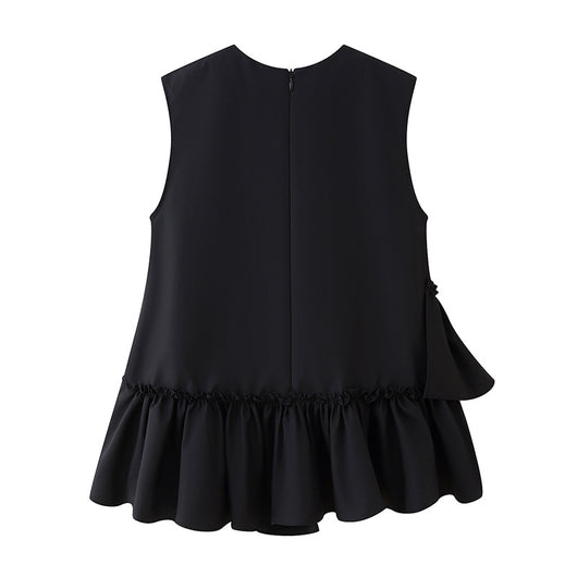 Blusa sin Mangas con Diseño Irregular y Volantes Perlados para Mujer - Image 2