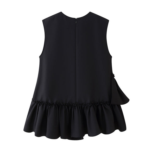 Blusa sin Mangas con Diseño Irregular y Volantes Perlados para Mujer