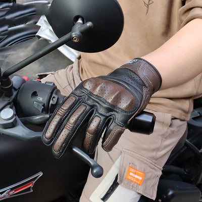 Guantes de Cuero para Motocicleta con Pantalla Táctil y Protección Anticaída