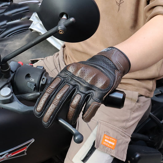 Guantes de Cuero para Motocicleta con Pantalla Táctil y Protección Anticaída