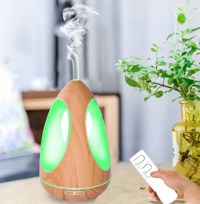 Wood grain essential oil diffuser with purple LED light and cool mist, ideal for yoga, spa, or living room. - Image 8