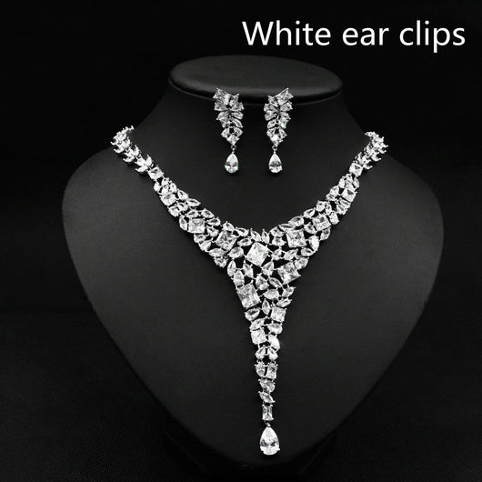 Conjunto de Collar y Aretes de Circonita Colorida para Novia - Image 6